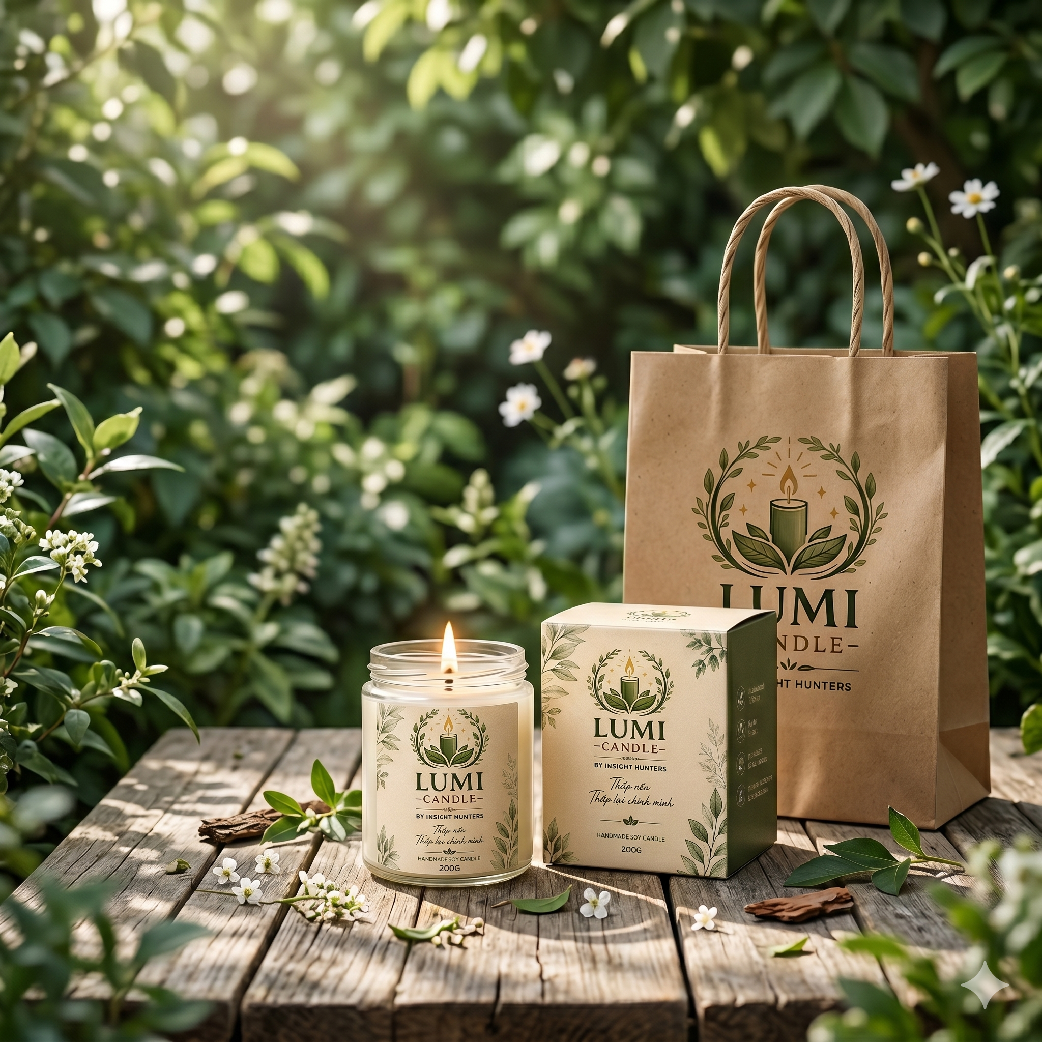 LUMI CANDLE — nến thơm handmade 200g sáp đậu nành, bao bì Kraft