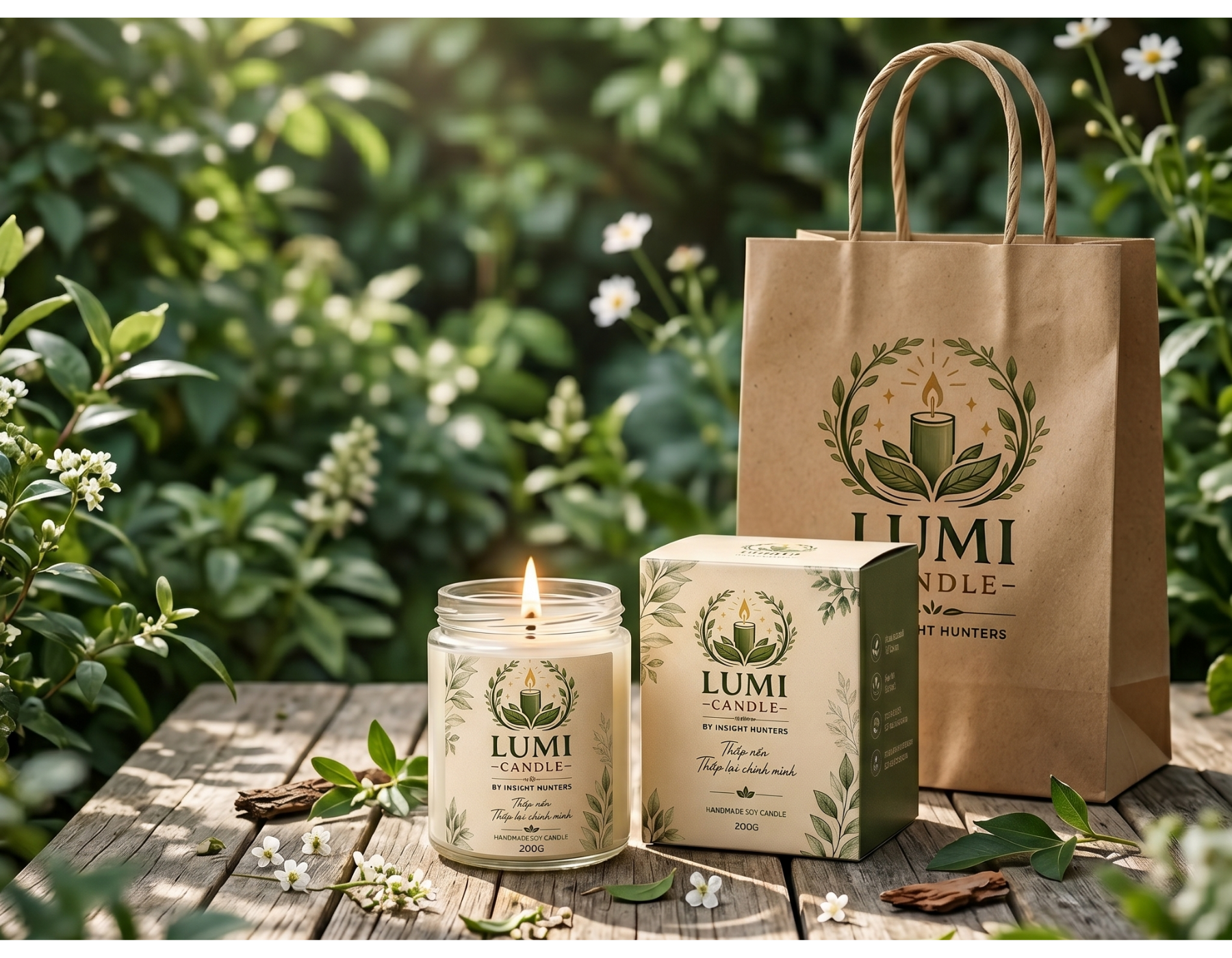 LUMI CANDLE — nến thơm handmade sáp đậu nành, bao bì Kraft